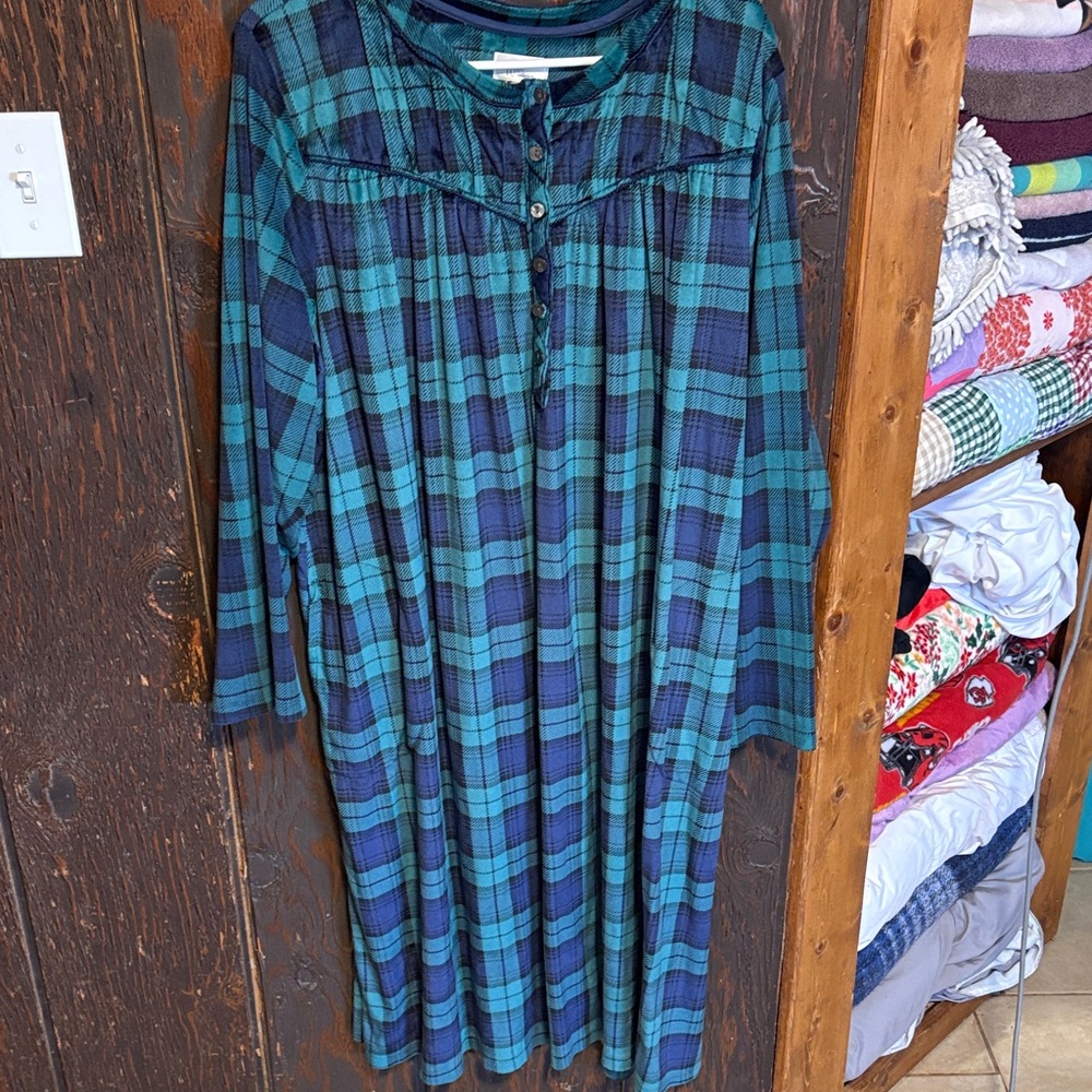Blue and Green Plaid Long Sleeve PJ Dress